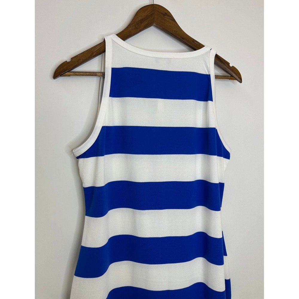 NEW On 34th Ringer Trim Sleeveless Knit Midi Dress Cobalt Blue Wht Stripe Large - Picture 9 of 15